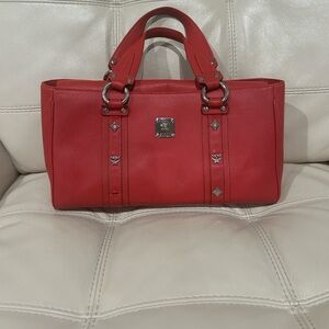 MCM Red Leather Boston Bag EUC